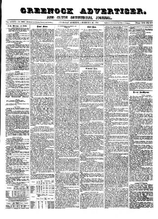 cover page of Greenock Advertiser published on December 25, 1873