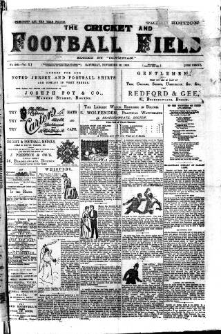 cover page of Cricket and Football Field published on November 23, 1889