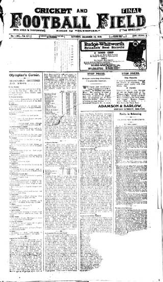 cover page of Cricket and Football Field published on December 24, 1910