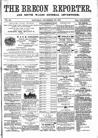 cover page of Brecon Reporter and South Wales General Advertiser published on November 9, 1867