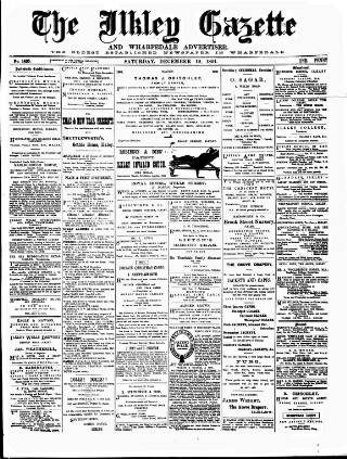 cover page of Ilkley Gazette and Wharfedale Advertiser published on December 19, 1891