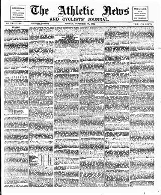 cover page of Athletic News published on November 23, 1891