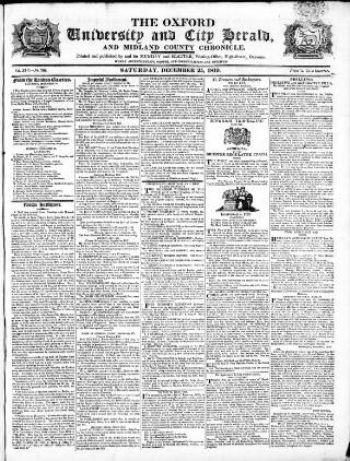 cover page of Oxford University and City Herald published on December 25, 1819