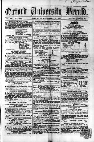 cover page of Oxford University and City Herald published on November 23, 1861