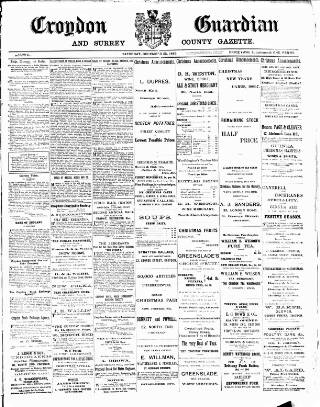 cover page of Croydon Guardian and Surrey County Gazette published on December 25, 1886