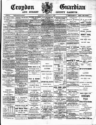 cover page of Croydon Guardian and Surrey County Gazette published on November 23, 1895