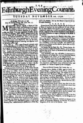 cover page of Edinburgh Courant published on November 20, 1750