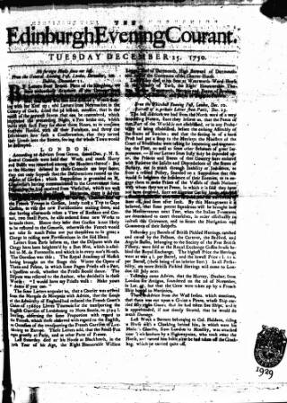 cover page of Edinburgh Courant published on December 25, 1750