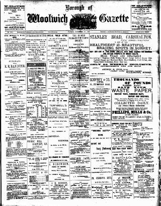 cover page of Woolwich Gazette published on December 25, 1908