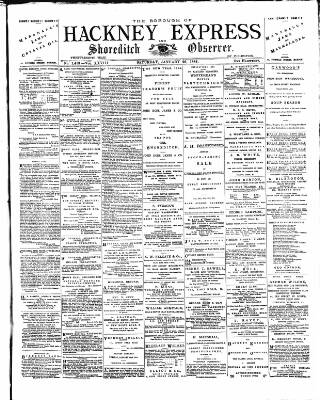 cover page of Shoreditch Observer published on January 26, 1884