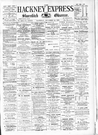 cover page of Shoreditch Observer published on November 23, 1895