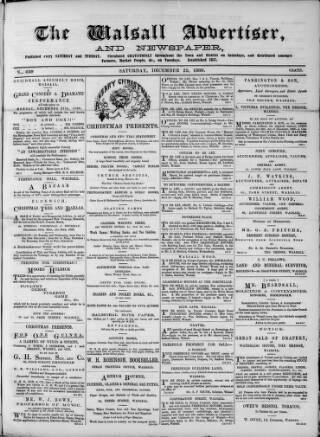 cover page of Walsall Advertiser published on December 25, 1869