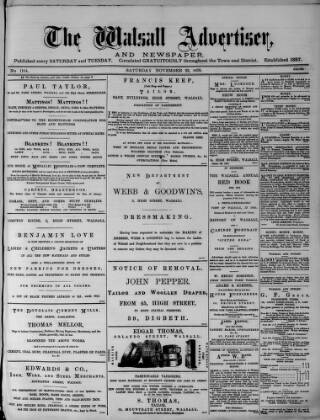 cover page of Walsall Advertiser published on November 23, 1878