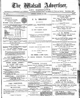 cover page of Walsall Advertiser published on January 26, 1889