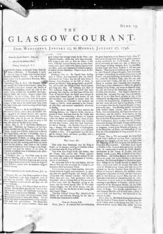 cover page of Glasgow Courant published on January 22, 1746