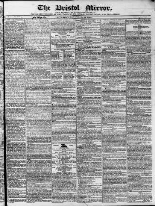 cover page of Bristol Mirror published on November 23, 1833