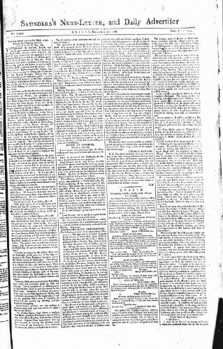 cover page of Saunders's News-Letter published on December 25, 1806