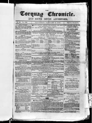 cover page of Torquay Chronicle and South Devon Advertiser published on January 4, 1862