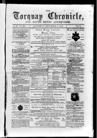 cover page of Torquay Chronicle and South Devon Advertiser published on November 8, 1862