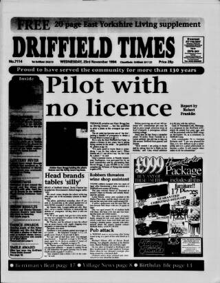 cover page of Driffield Times published on November 23, 1994