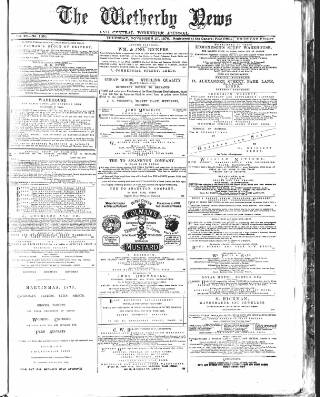 cover page of Wetherby News published on November 27, 1879