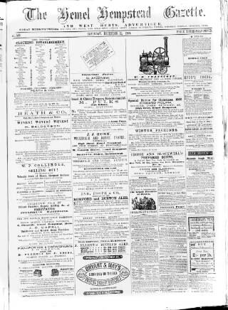 cover page of Hemel Hempstead Gazette published on December 25, 1869