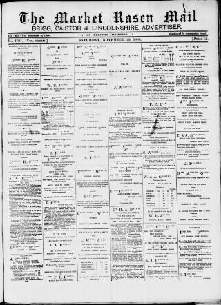 cover page of Market Rasen Weekly Mail published on November 23, 1889