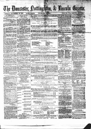 cover page of Doncaster Gazette published on November 25, 1870