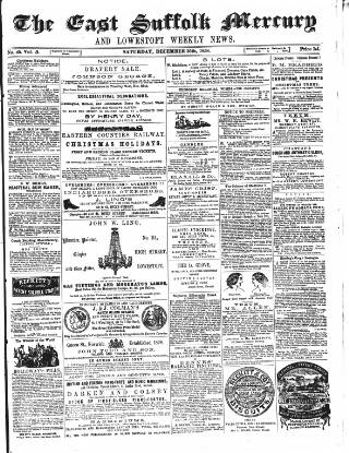 cover page of East Suffolk Mercury and Lowestoft Weekly News published on December 25, 1858