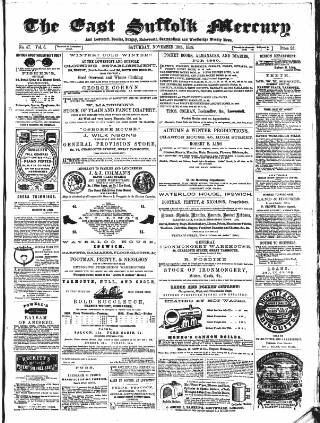 cover page of East Suffolk Mercury and Lowestoft Weekly News published on November 19, 1859