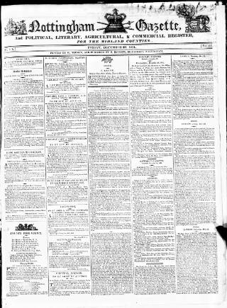 cover page of Nottingham Gazette published on December 30, 1814