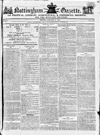 cover page of Nottingham Gazette published on January 27, 1815