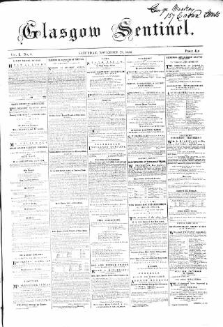 cover page of The Glasgow Sentinel published on November 23, 1850