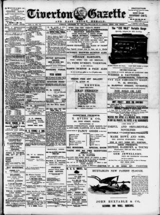 cover page of Tiverton Gazette (Mid-Devon Gazette) published on December 25, 1906