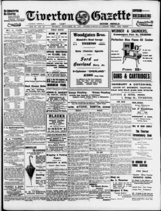 cover page of Tiverton Gazette (Mid-Devon Gazette) published on November 23, 1915