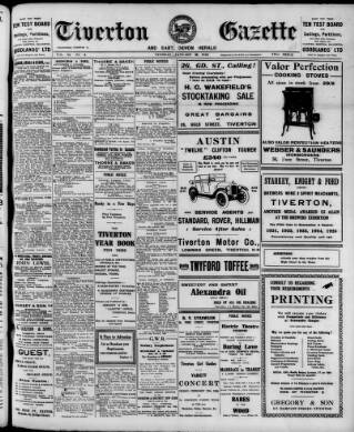 cover page of Tiverton Gazette (Mid-Devon Gazette) published on January 26, 1926