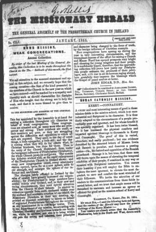 cover page of Missionary Herald of the Presbyterian Church in Ireland published on January 1, 1855