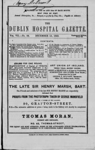 cover page of Dublin Hospital Gazette published on December 15, 1860