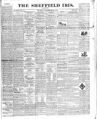 cover page of Sheffield Iris published on December 25, 1838