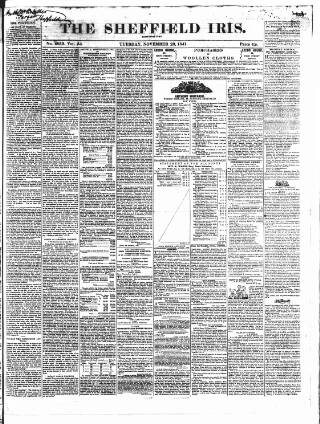 cover page of Sheffield Iris published on November 23, 1841