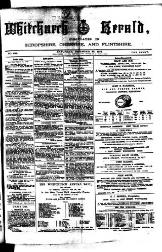 cover page of Whitchurch Herald published on December 25, 1875