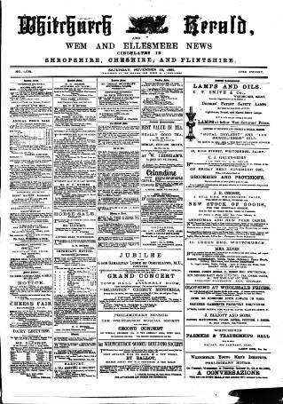 cover page of Whitchurch Herald published on November 23, 1889