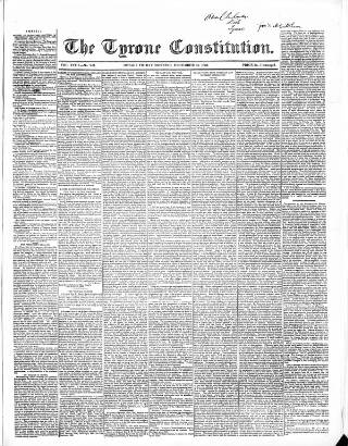 cover page of Tyrone Constitution published on December 25, 1863