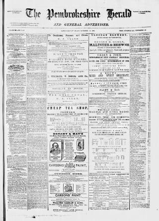 cover page of Pembrokeshire Herald published on November 24, 1871