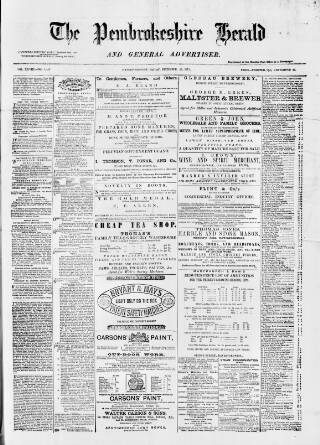 cover page of Pembrokeshire Herald published on December 29, 1871