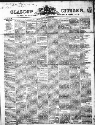 cover page of Glasgow Citizen published on December 6, 1845