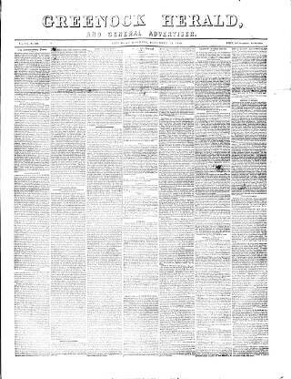 cover page of Greenock Herald published on December 25, 1858