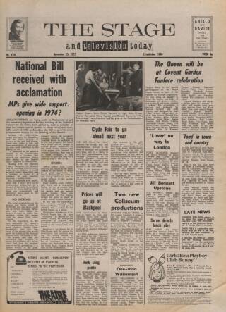 cover page of The Stage published on November 23, 1972