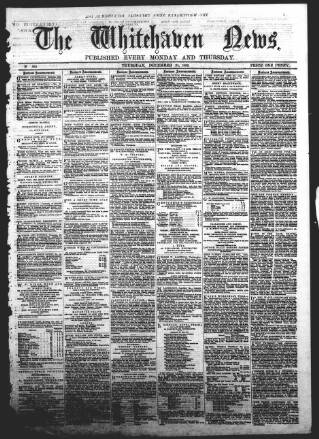 cover page of Whitehaven News published on December 25, 1862