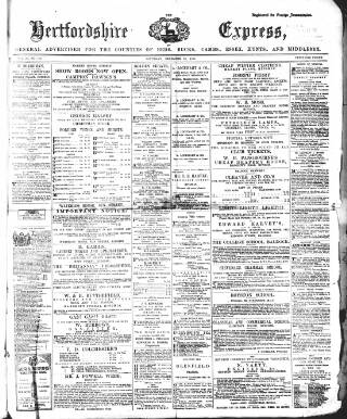 cover page of Hertfordshire Express published on December 25, 1869